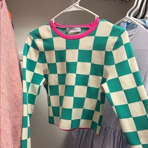 Zara Checkered Green and Cream Sweater